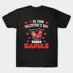 V is For Video Games Outfits, Funny Valentines Day Gamer Boy T-Shirt